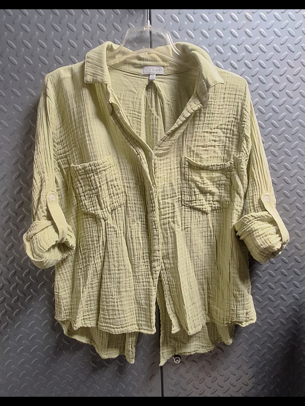 sedge Relaxed Light Green Gauze Button-Down Shirt with Patch Pockets Size Medium